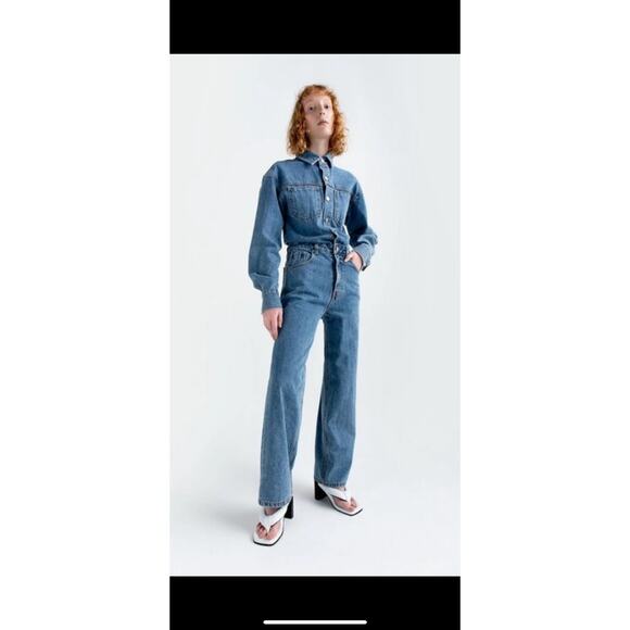 Simonett Denim Utility Jumpsuit Blue Jean Western Straight Leg Boiler Suit O/S - Picture 1 of 7